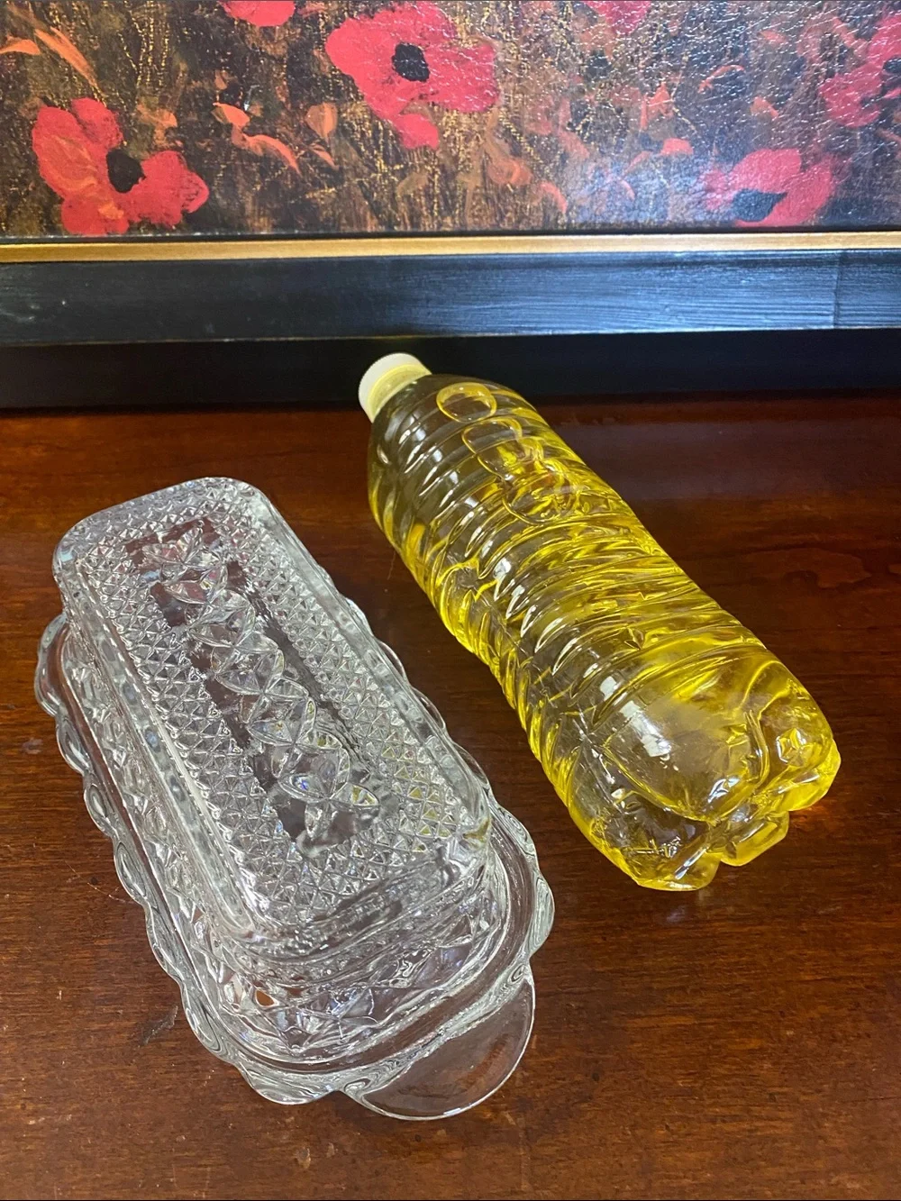 Vintage Anchor Hocking Glass Butter Dish Featuring a Pressed Diamond Cut Design